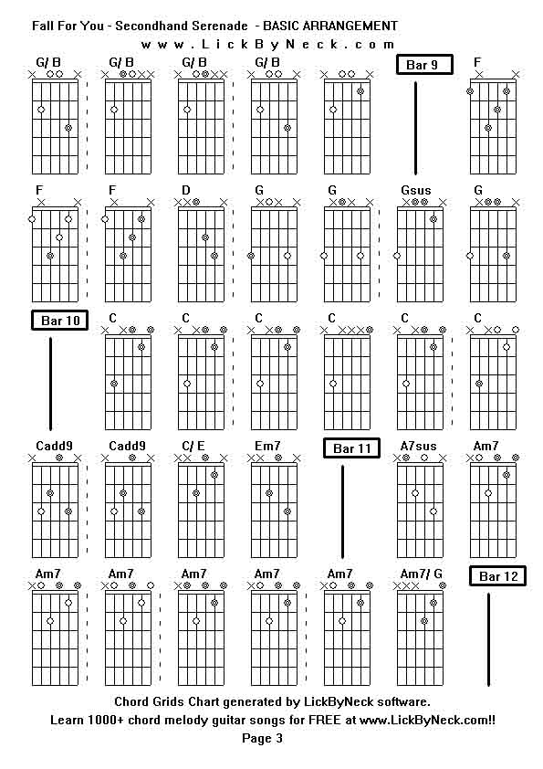 Chord Grids Chart of chord melody fingerstyle guitar song-Fall For You - Secondhand Serenade  - BASIC ARRANGEMENT,generated by LickByNeck software.